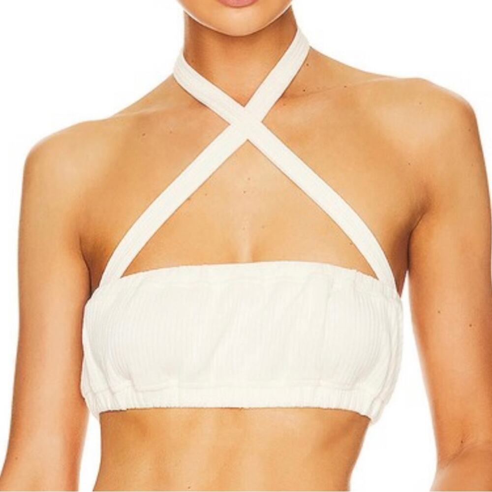 WeWoreWhat Halter Bandeau Cris Cross Crop Top Ivory White Tie Bra M NWT Revolve